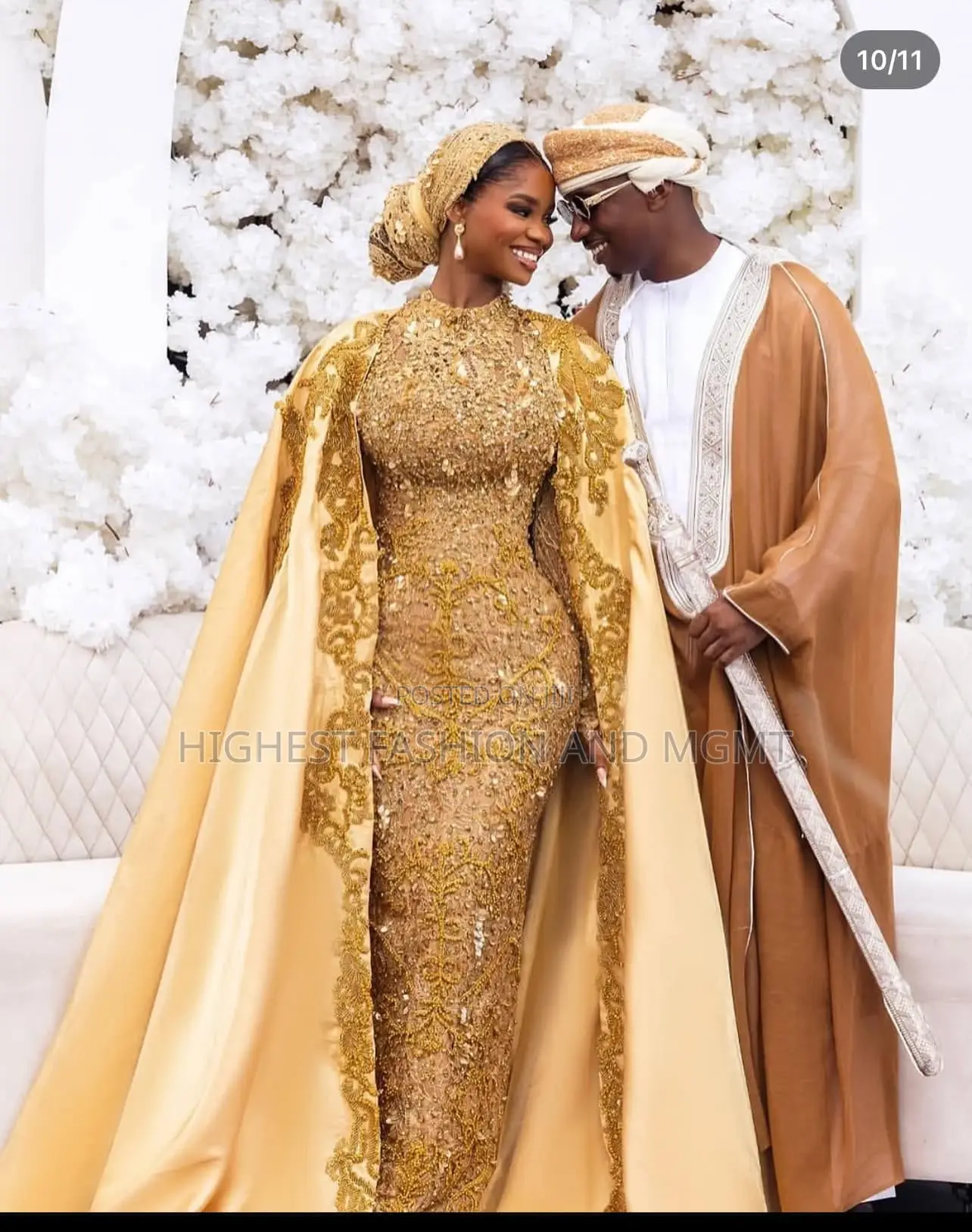Gold Embellished Gown With Cape Men’S Camel-Tone Bisht Ensemble