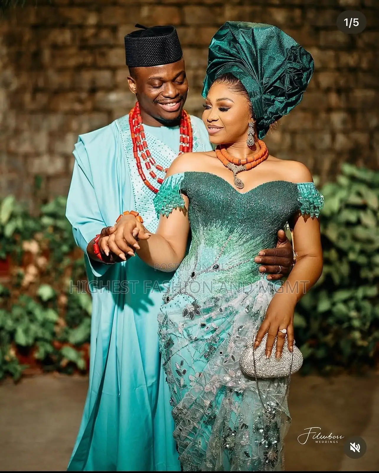 Emerald/Turquoise Ombré Corset Gown Men’S Turquoise Agbada