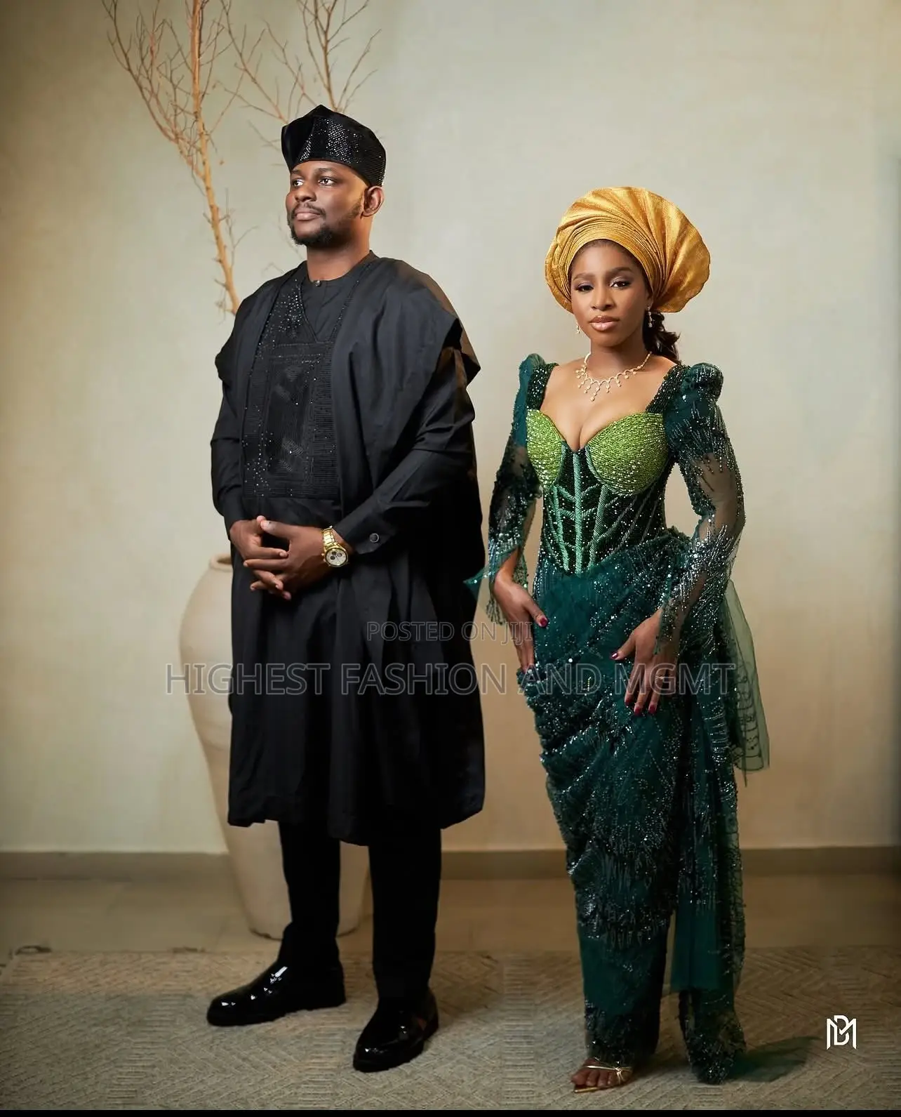 Embellished Emerald Corset Gown Men’S Classic Black Agbada