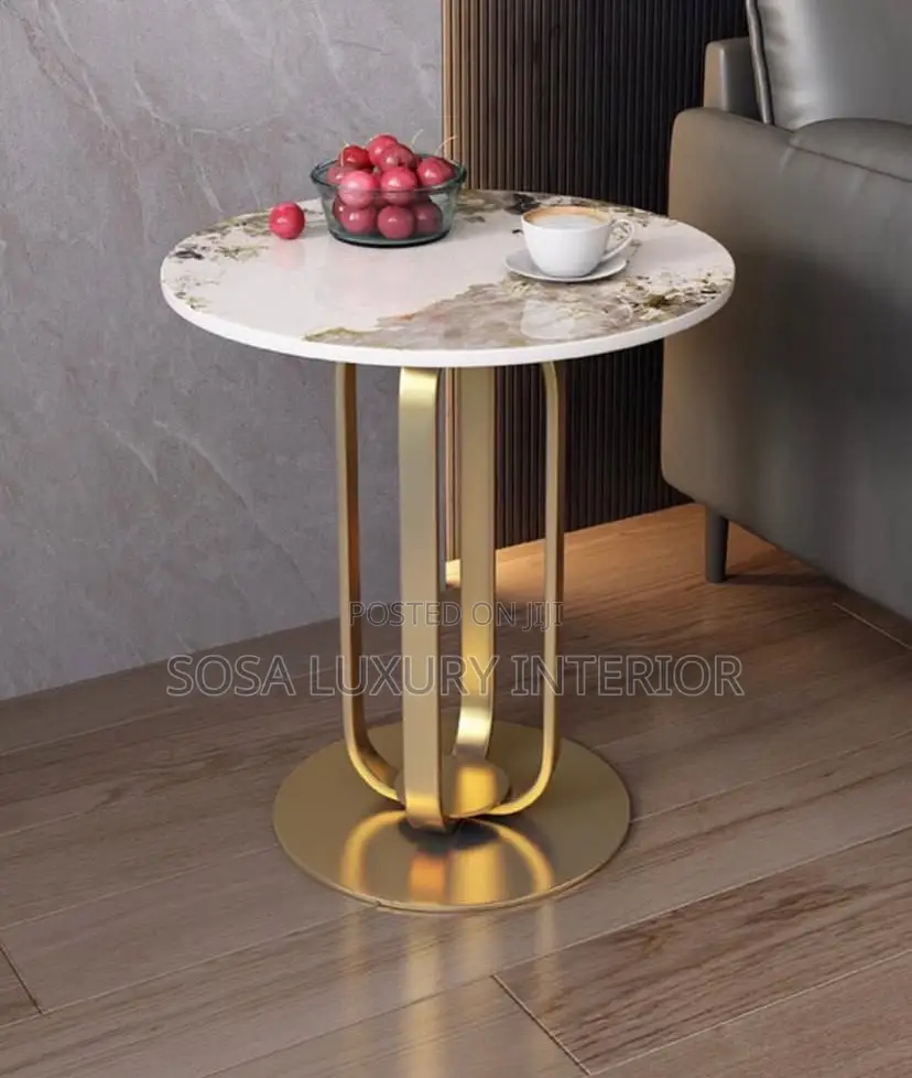 Modern Round White Marble Side Table With Gold Base