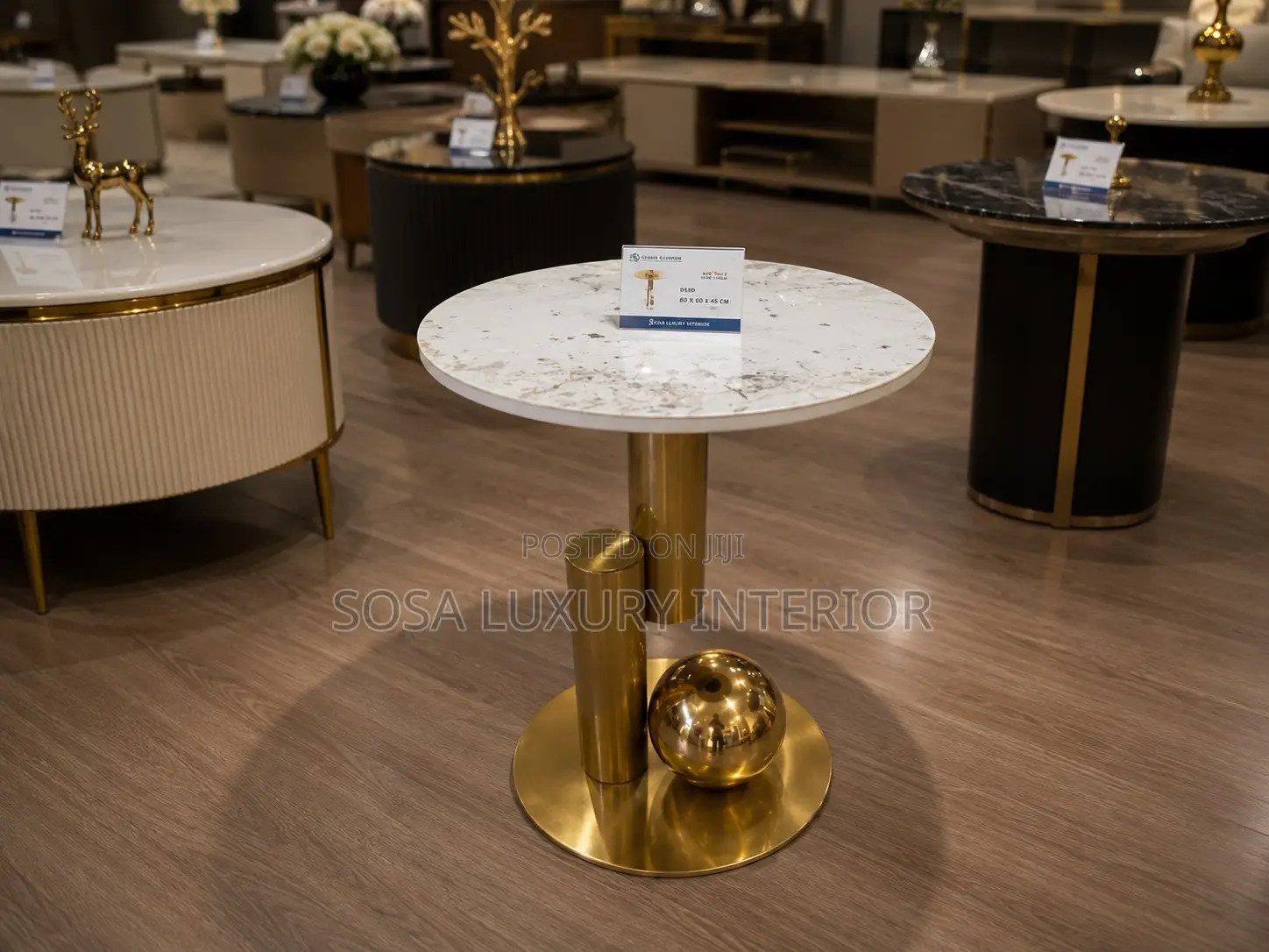 Modern Round White Marble Side Table With Gold Base
