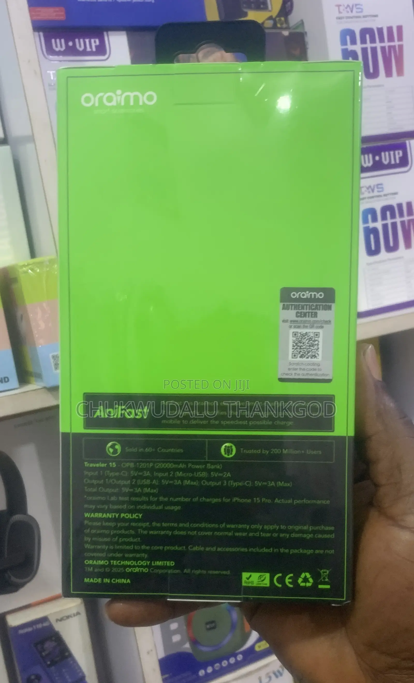 Oraimo Traveler 15 20000mah Power Bank Opb-1201p 15w Fast Charge