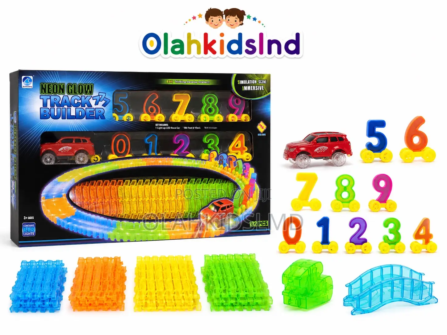 Neon Glow Track Builder – Led Race Car Number Track, 192 PCS