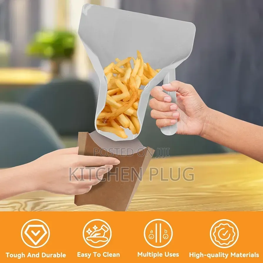 French Fry Scoop Designed to Quickly Funnel Fries or Popcorn Into Bags