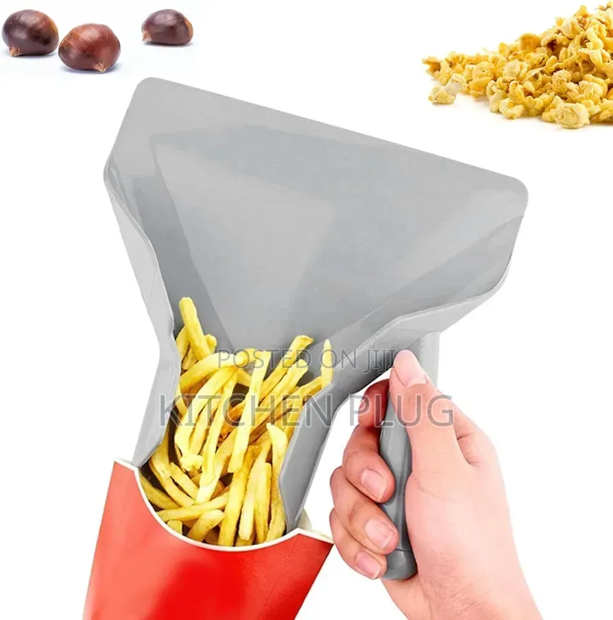 French Fry Scoop Designed to Quickly Funnel Fries or Popcorn Into Bags