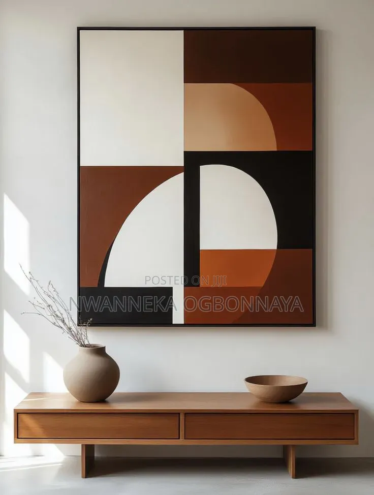 Modern Minimalist, Brown Beige Navy Tones Geometric Abstract