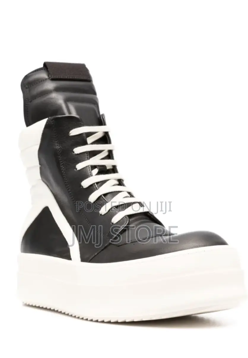 Rick Owens Leather Red/White High Top Sneakers