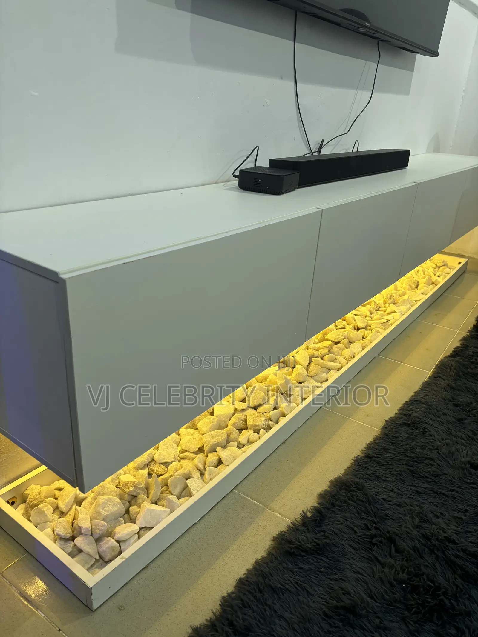 Brand New 8ft HDF Floating Console With Marble Stones and Light