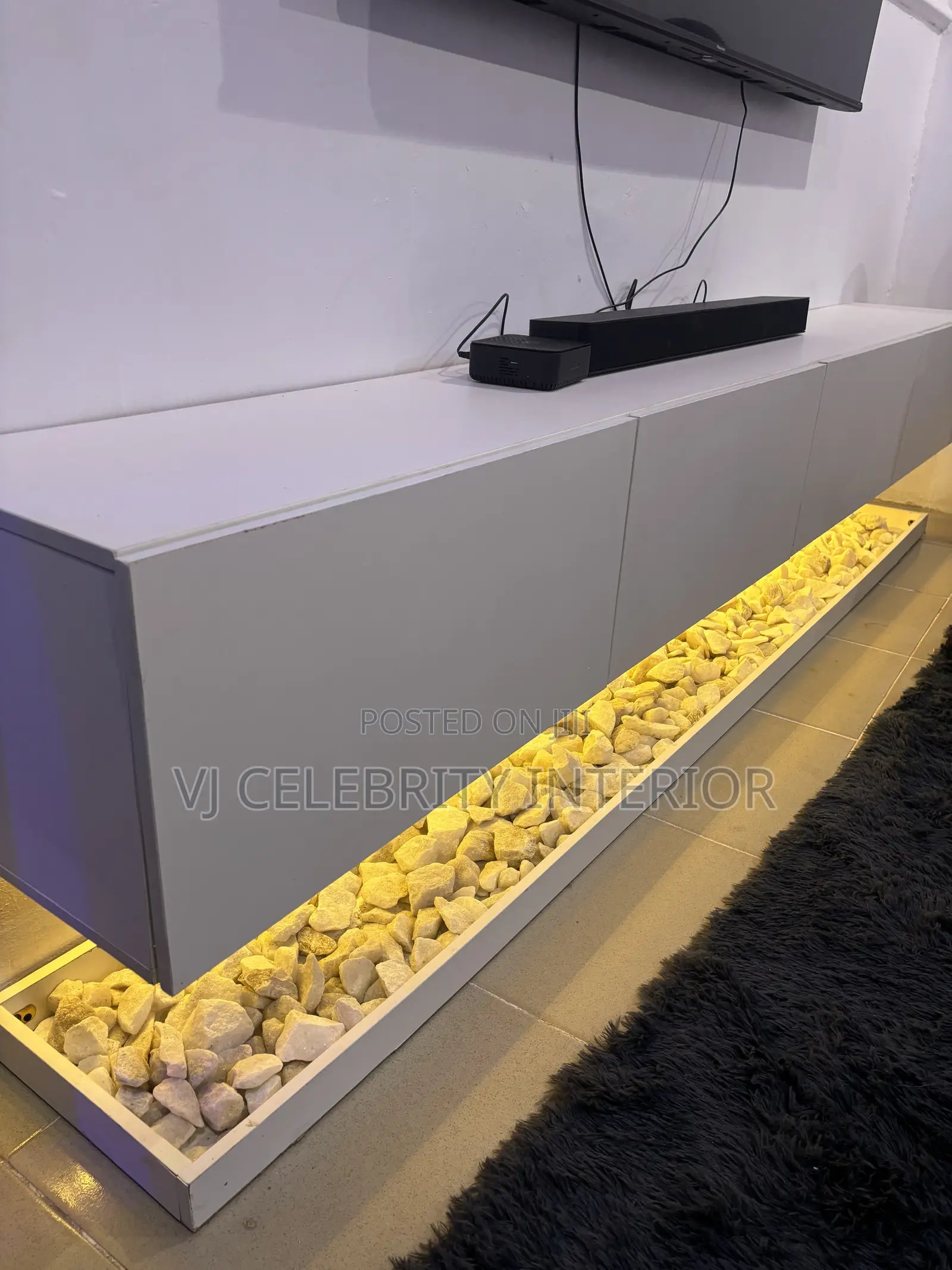 Brand New 8ft HDF Floating Console With Marble Stones and Light