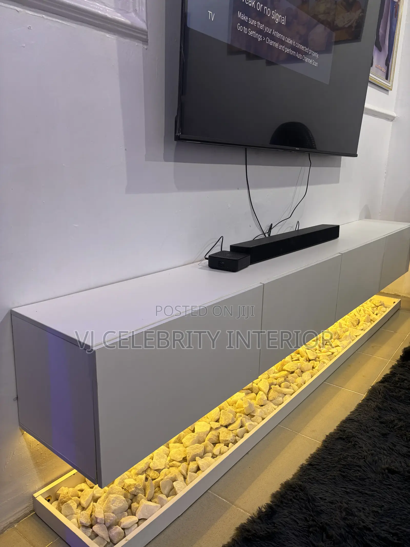 Brand New 8ft HDF Floating Console With Marble Stones and Light
