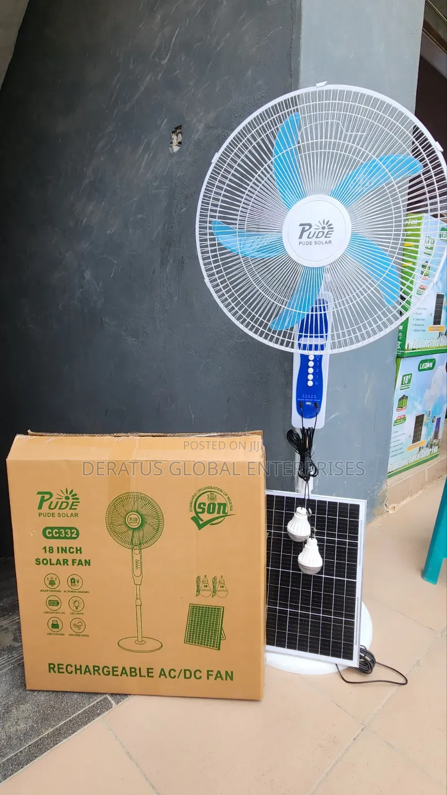 18" Solar Rechargeable Standing Fan( Pude)