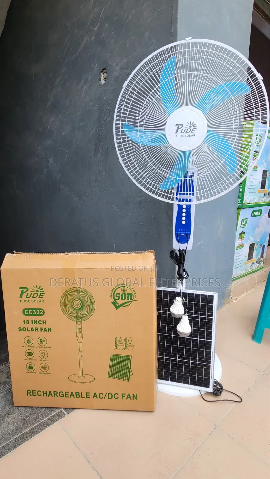 18" Solar Rechargeable Standing Fan( Pude)