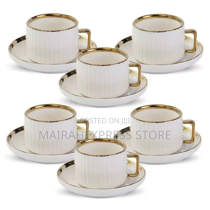 12pcs Ceramic Cup and Saucer (Gold,Silver)
