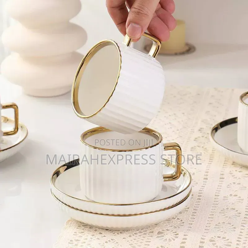 12pcs Ceramic Cup and Saucer (Gold,Silver)