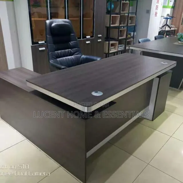 Luxury L-Shaped Executive Office Desk With Built-in Side Credenza