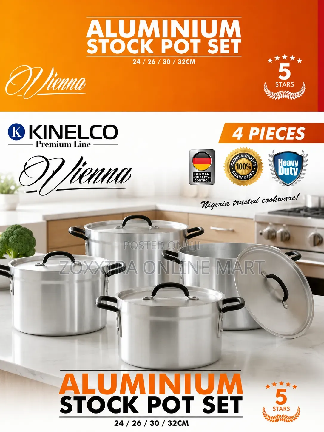 Heavy-Duty 4-Piece Aluminium Stock Pot Set
