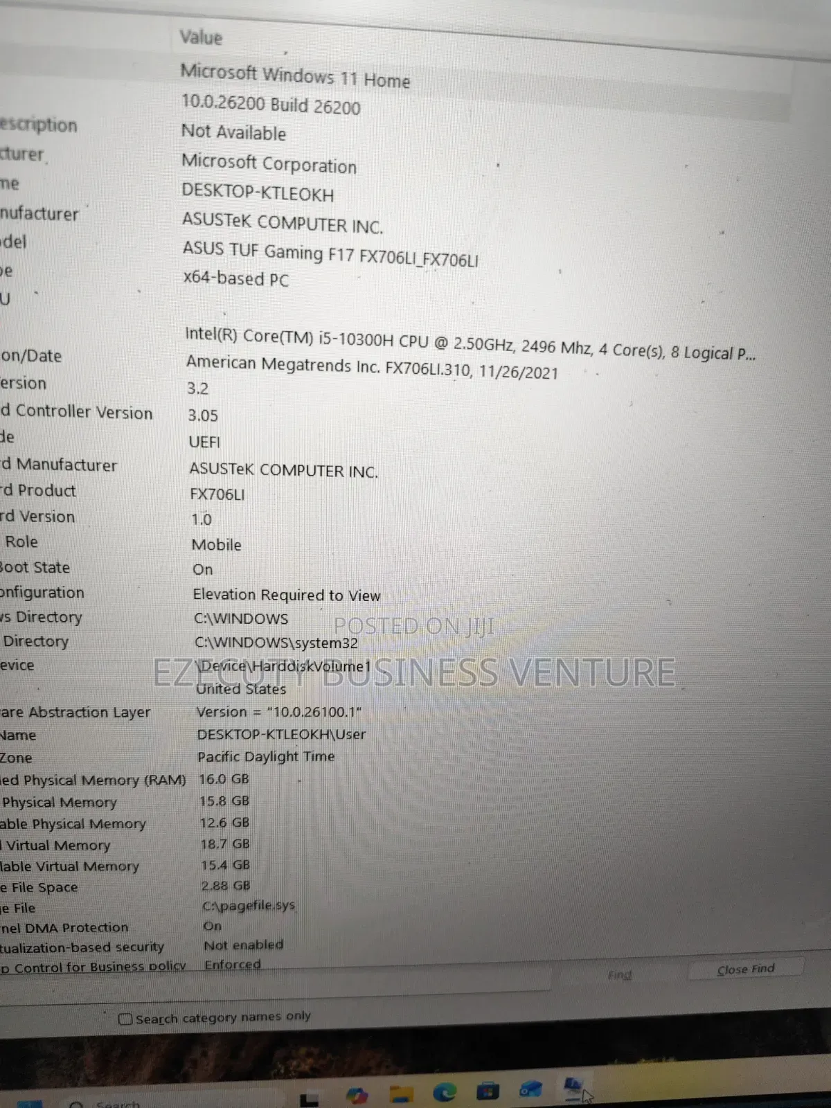Laptop Asus TUF Gaming F17 16GB Intel Core i5 SSD 512GB