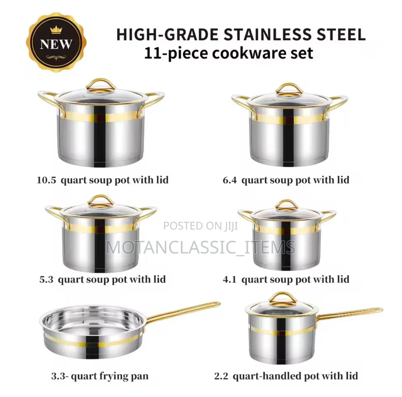 Stainless Steel Set by 6 (Quality) With Gold Tint and Glass Cover