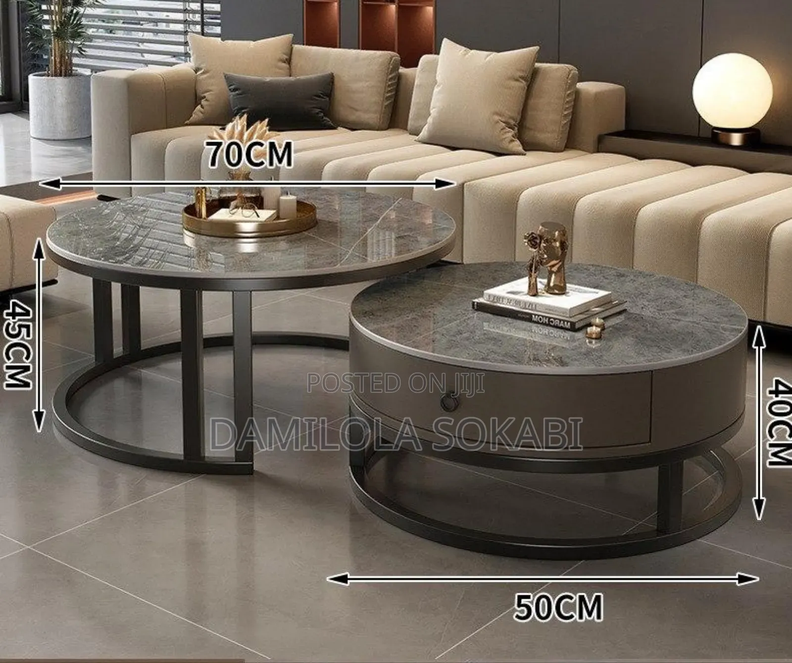 2 Set Real Marble Center Table With Drawer