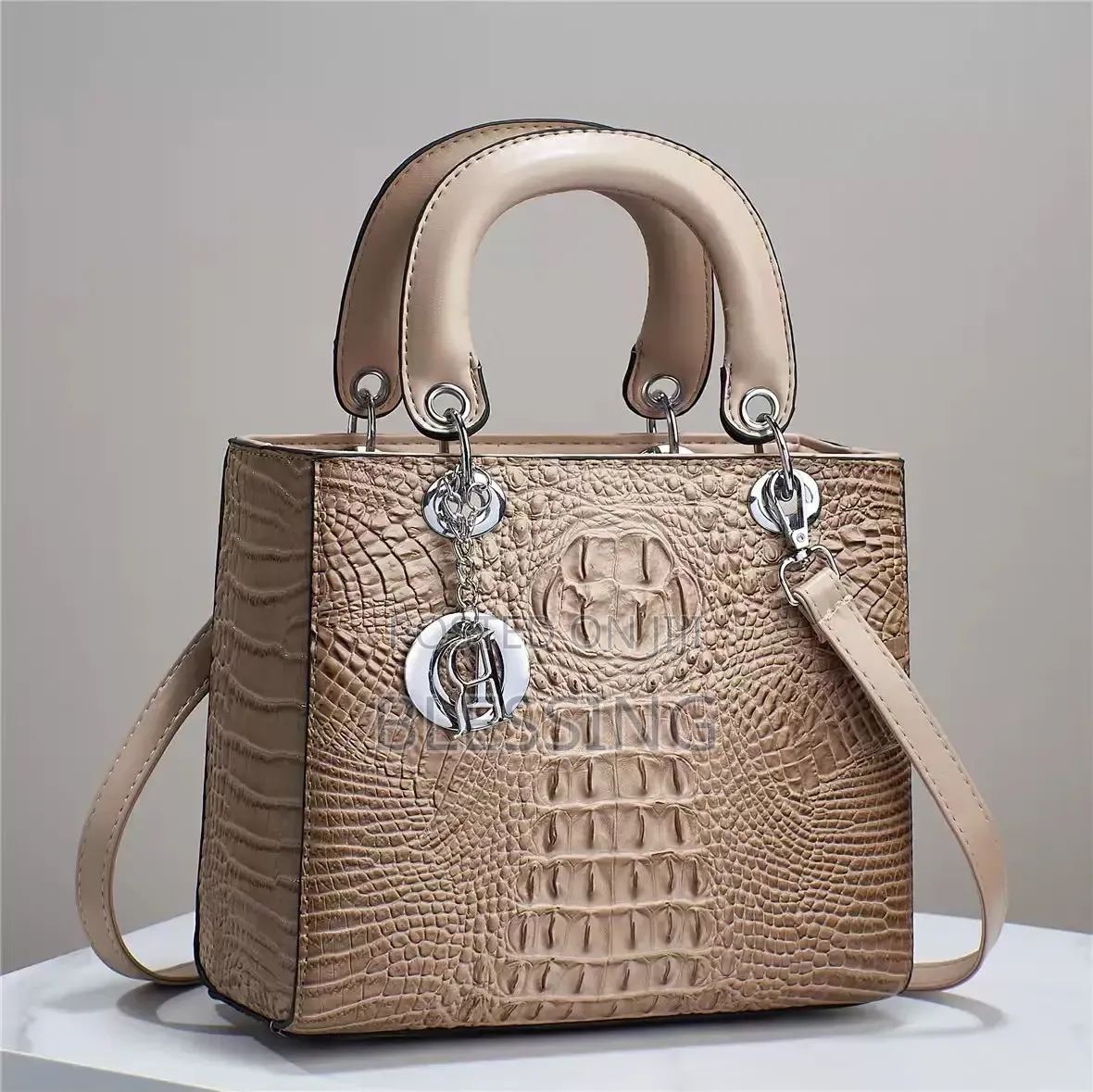 Luxury Lady Croc Texture Handbag 2in 1 , Top Handle and Shoulder Bag