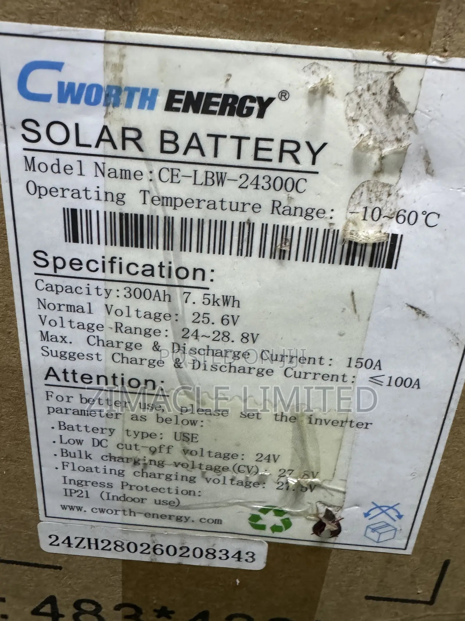 Cworth Energy Lithium Solar Battery 7.5kwh 24v
