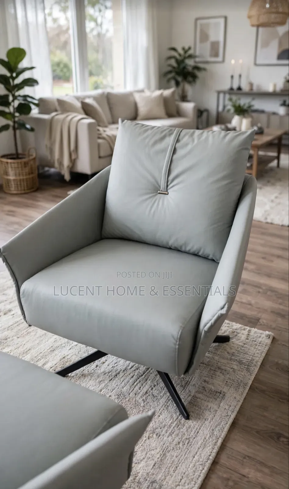 Grey Accent Chair Footrest Set for Living Room or Executive Office