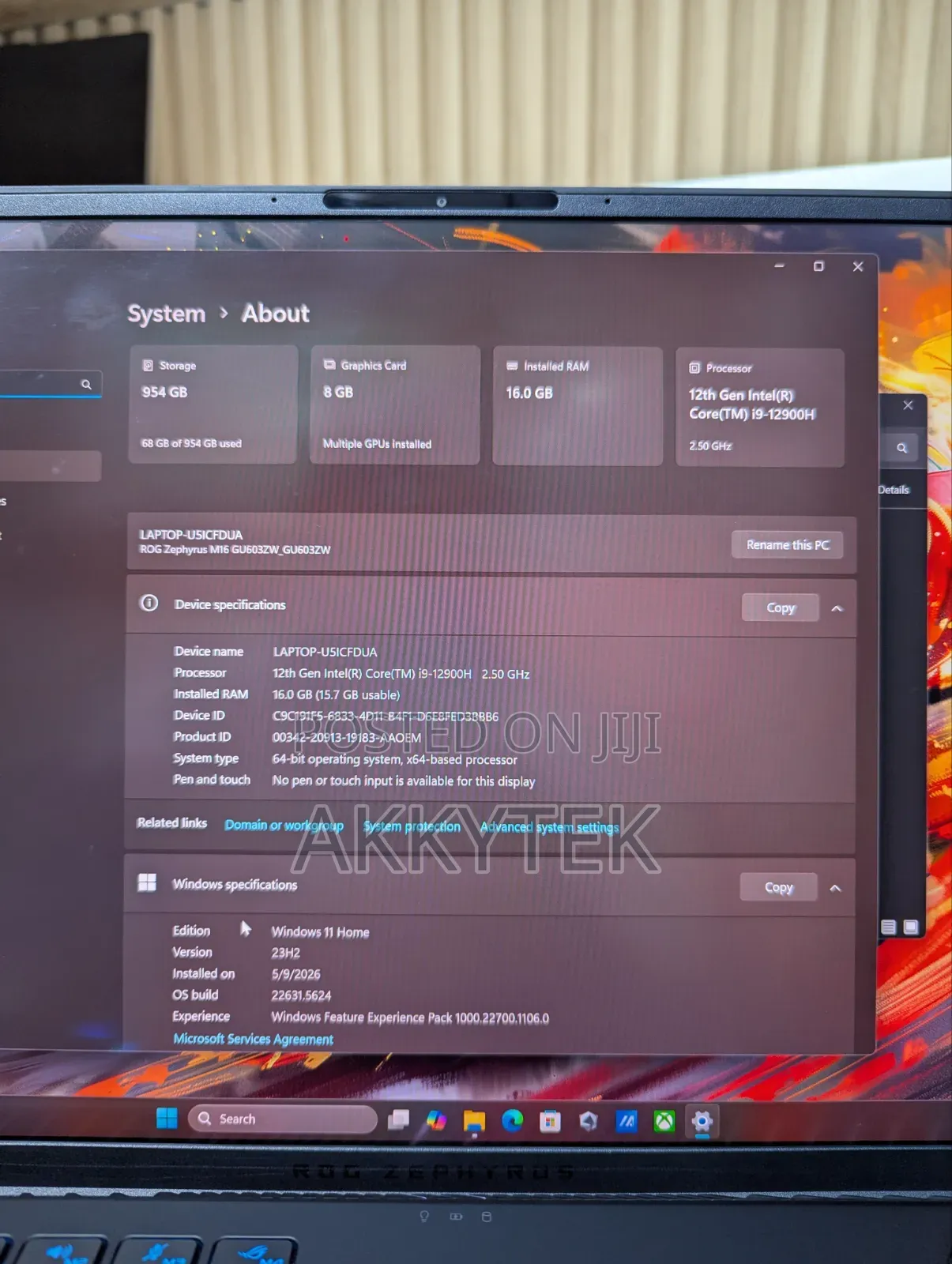 Laptop Asus ROG Zephyrus M16 GU603HR 16GB Intel Core i9 SSD 1T