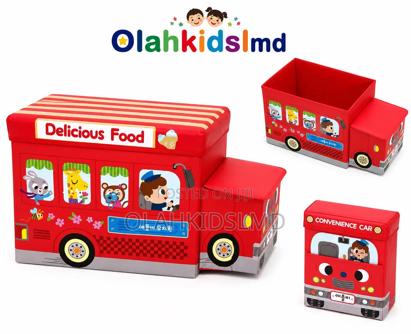 Foldable Bus Storage Box Set – Kids Toy Bin With Seat, 3pcs