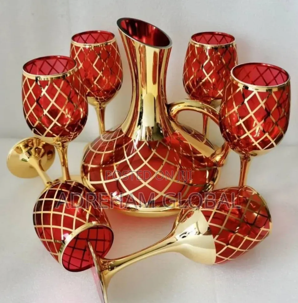 Luxury Gold Glass Wine Decanter With 6pcs Wine Glass Set