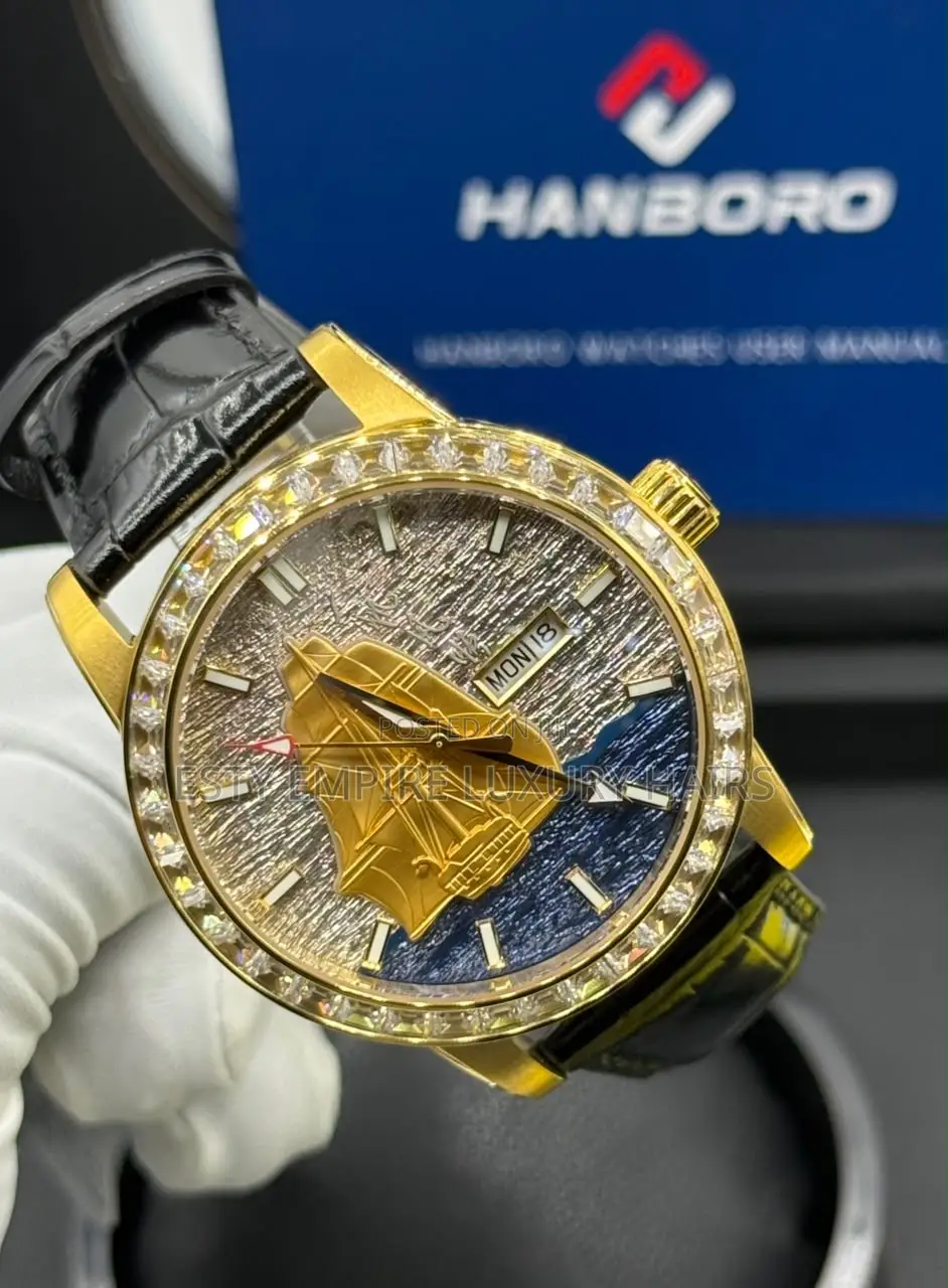 Hanboro Quality Luxury Men Genuine Leather Wristwatch