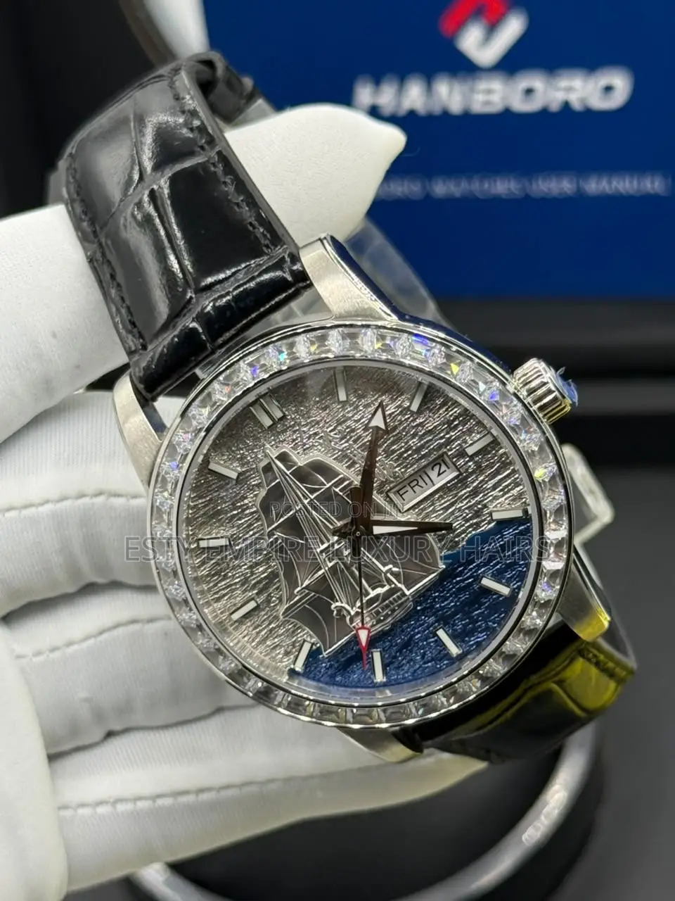 Hanboro Quality Luxury Men Genuine Leather Wristwatch