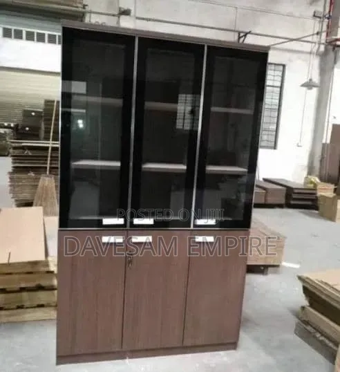 Beautifully Designed Top Quality 3-Door Glass and Wooden Office Shelf