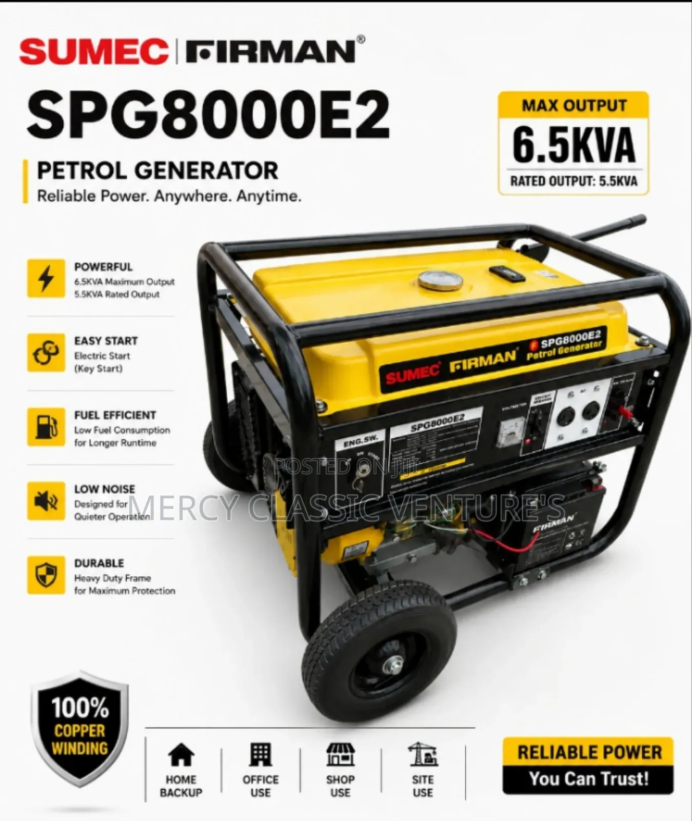 Original Firman 6.5kva Petrol Generator – Electric Start 100% Copper