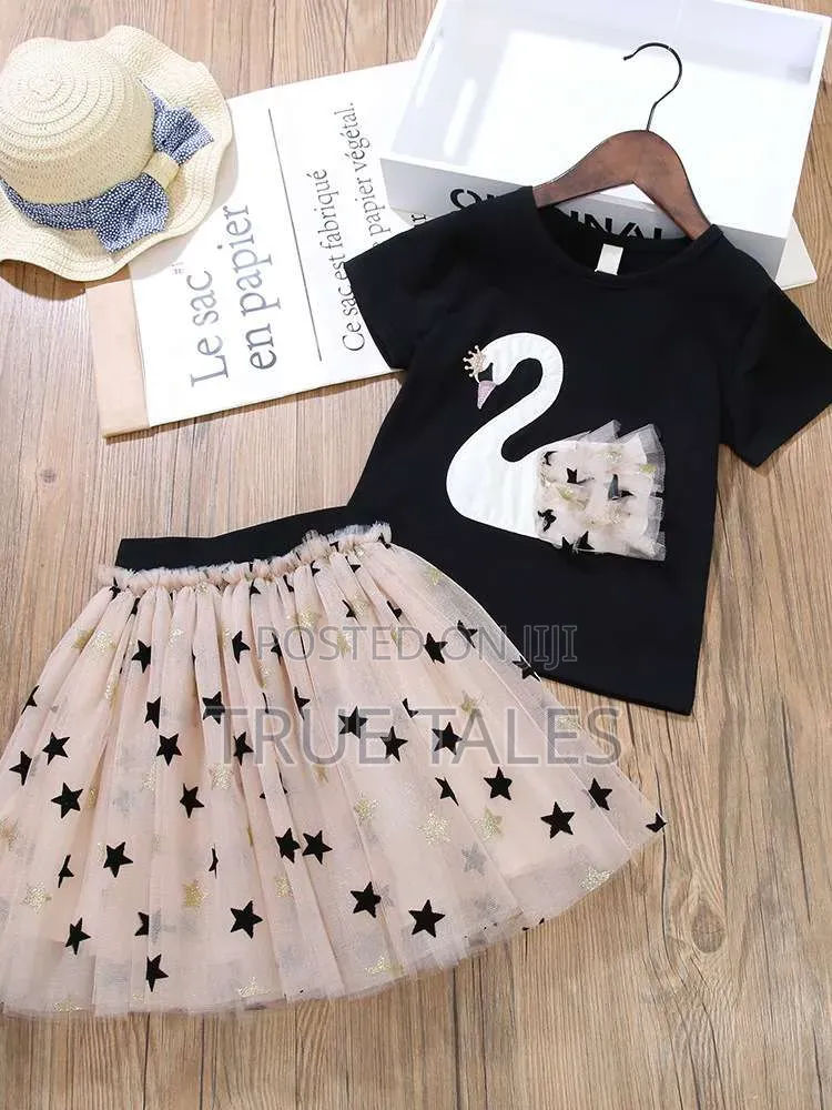 Girls Swan Skirt Blouse Set Embellished With Stars Ages 2 to 9 Years