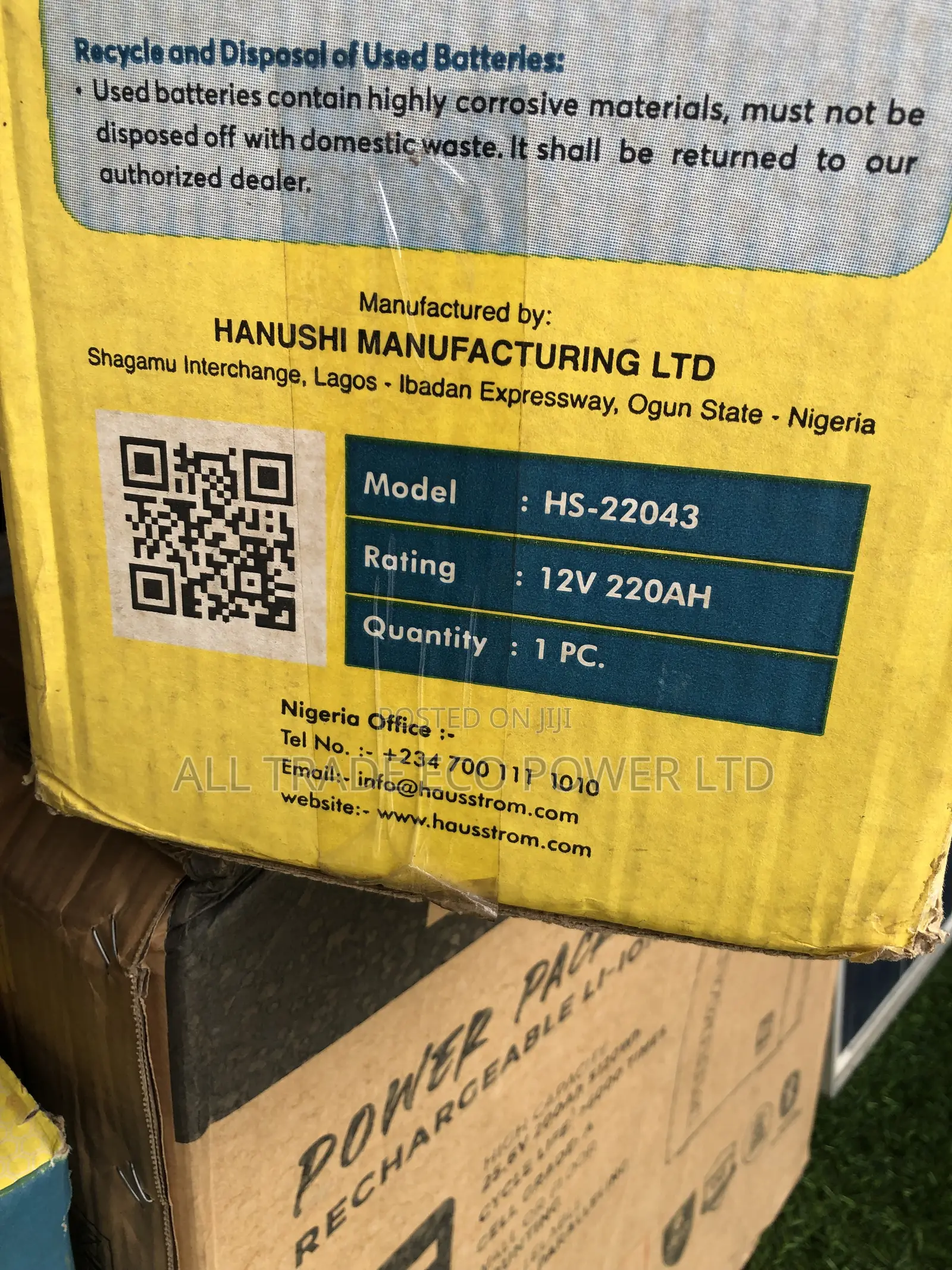 Haustrom 220ah Tall Tubular Battery 12 Volt