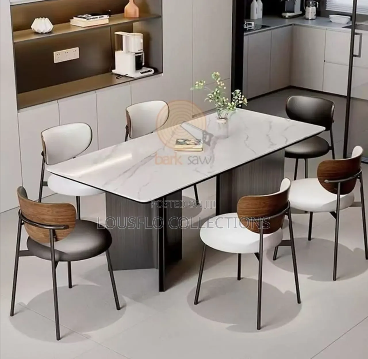 High Quality 6 Seaters Leather Dinning Set With Marble Top