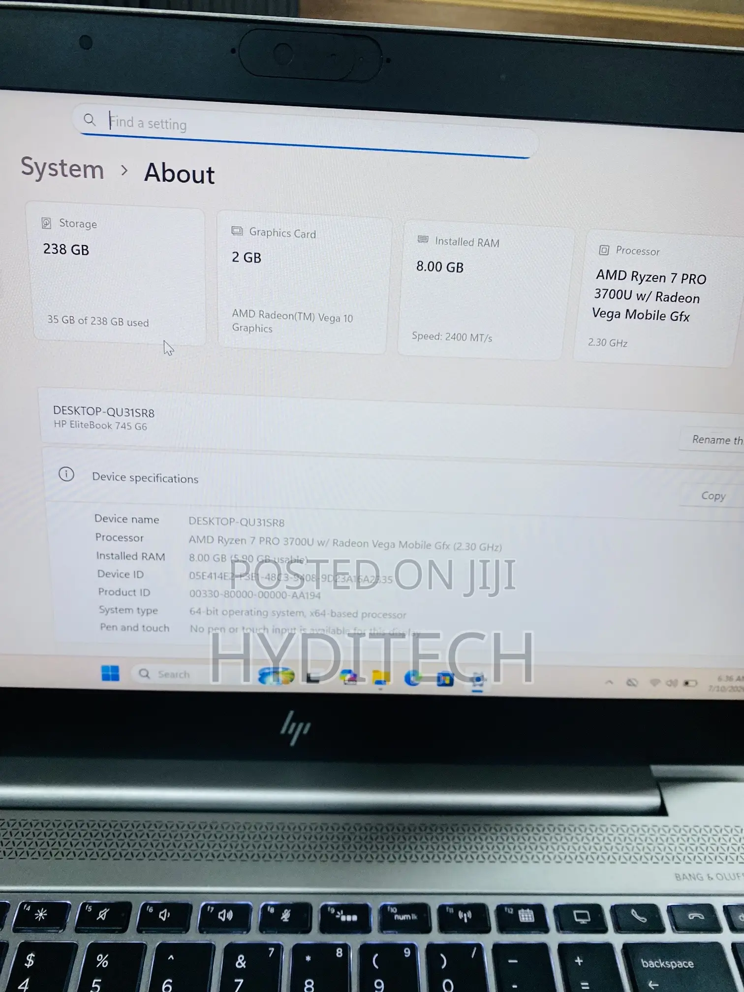 Laptop HP EliteBook 745 G6 2GB AMD Ryzen 7 SSD 256GB