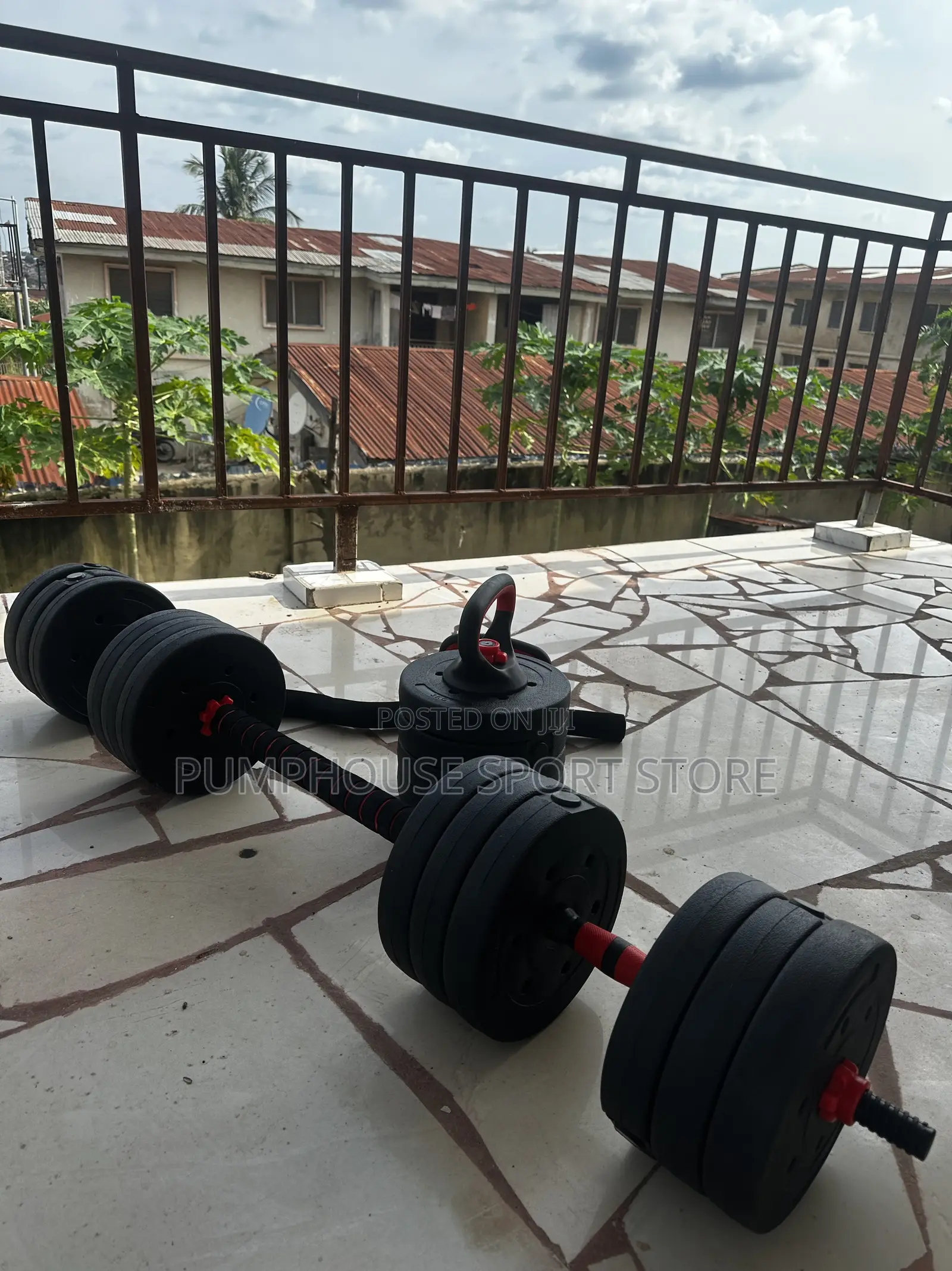 Free Skipping Rope With 50kg Rubber Dumbbell and Barbell Set
