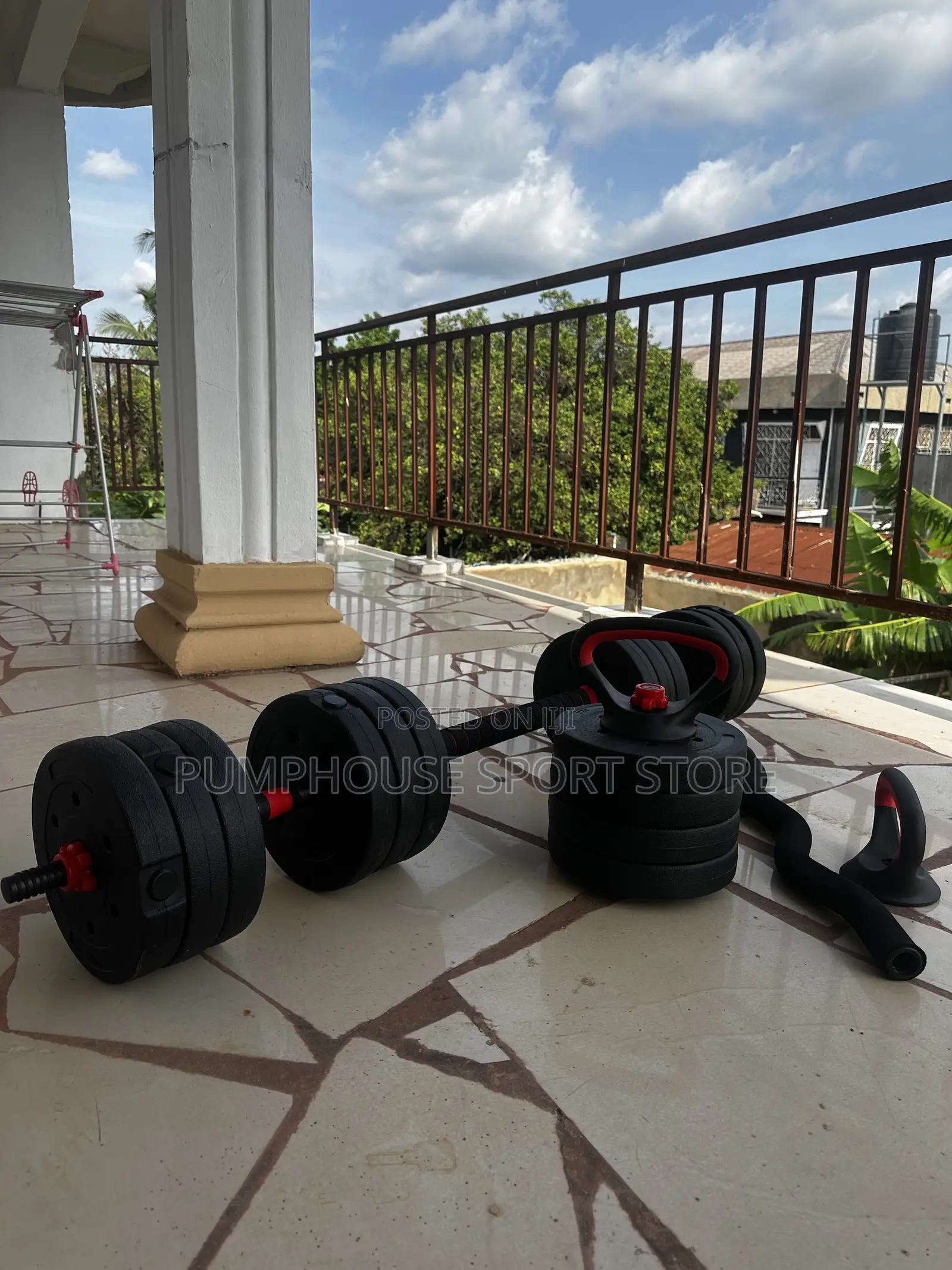 Free Skipping Rope With 50kg Rubber Dumbbell and Barbell Set
