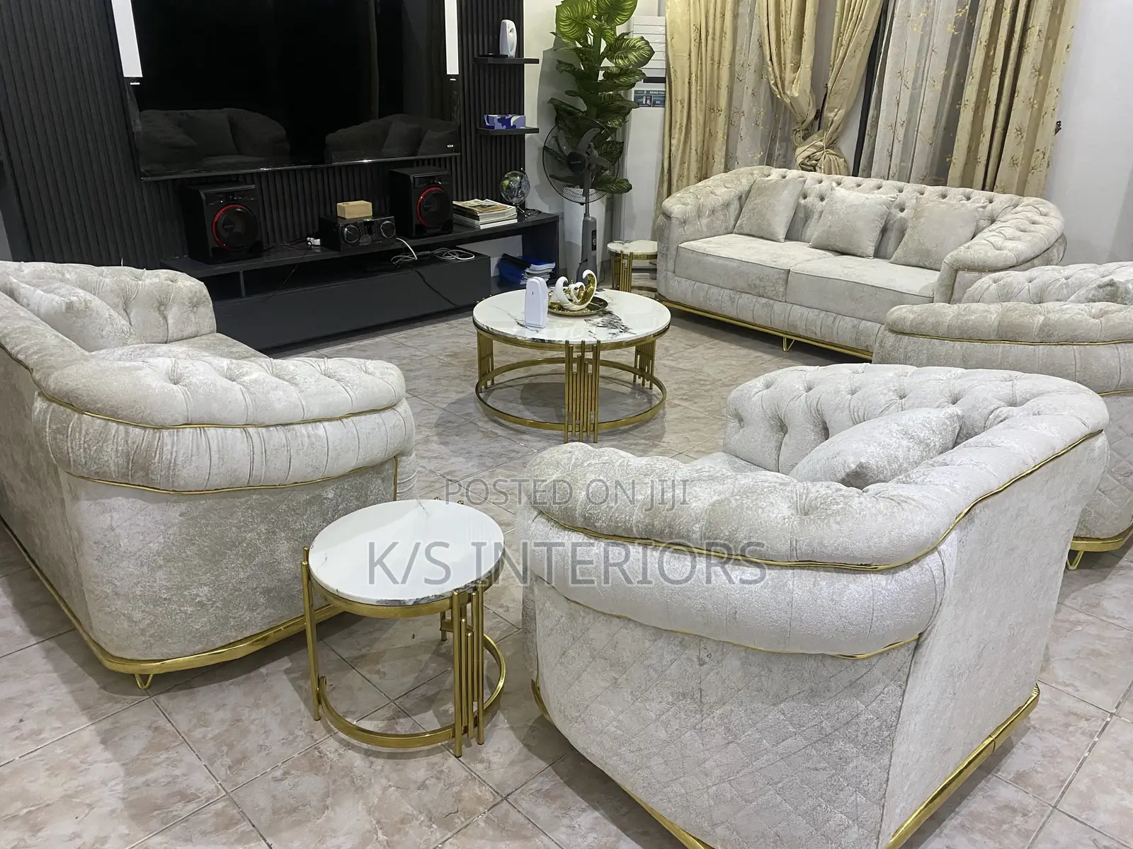 Sofa Sets Cream Colour and Can Take 7 Persons