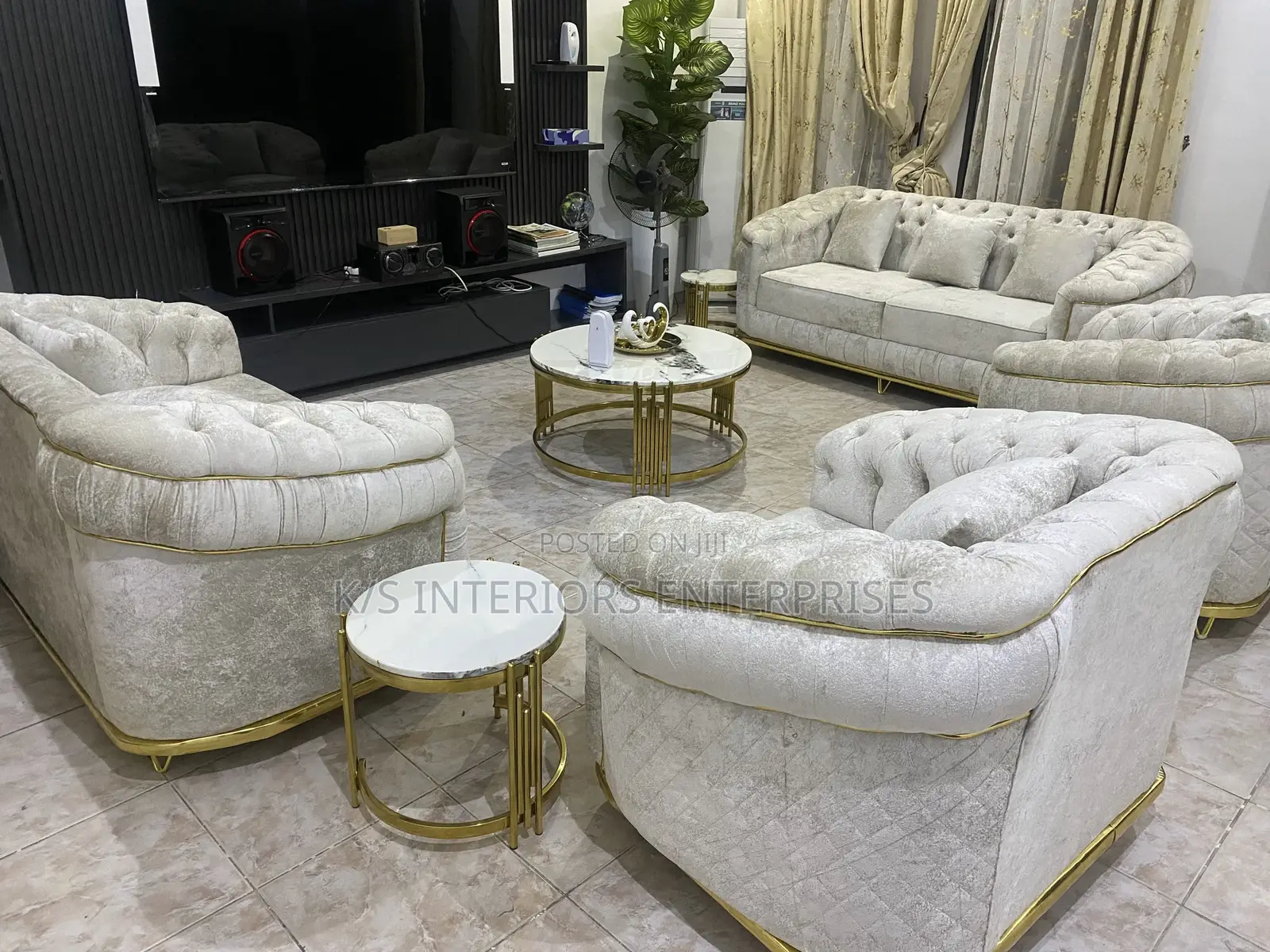 Sofa Sets Cream Colour and Can Take 7 Persons
