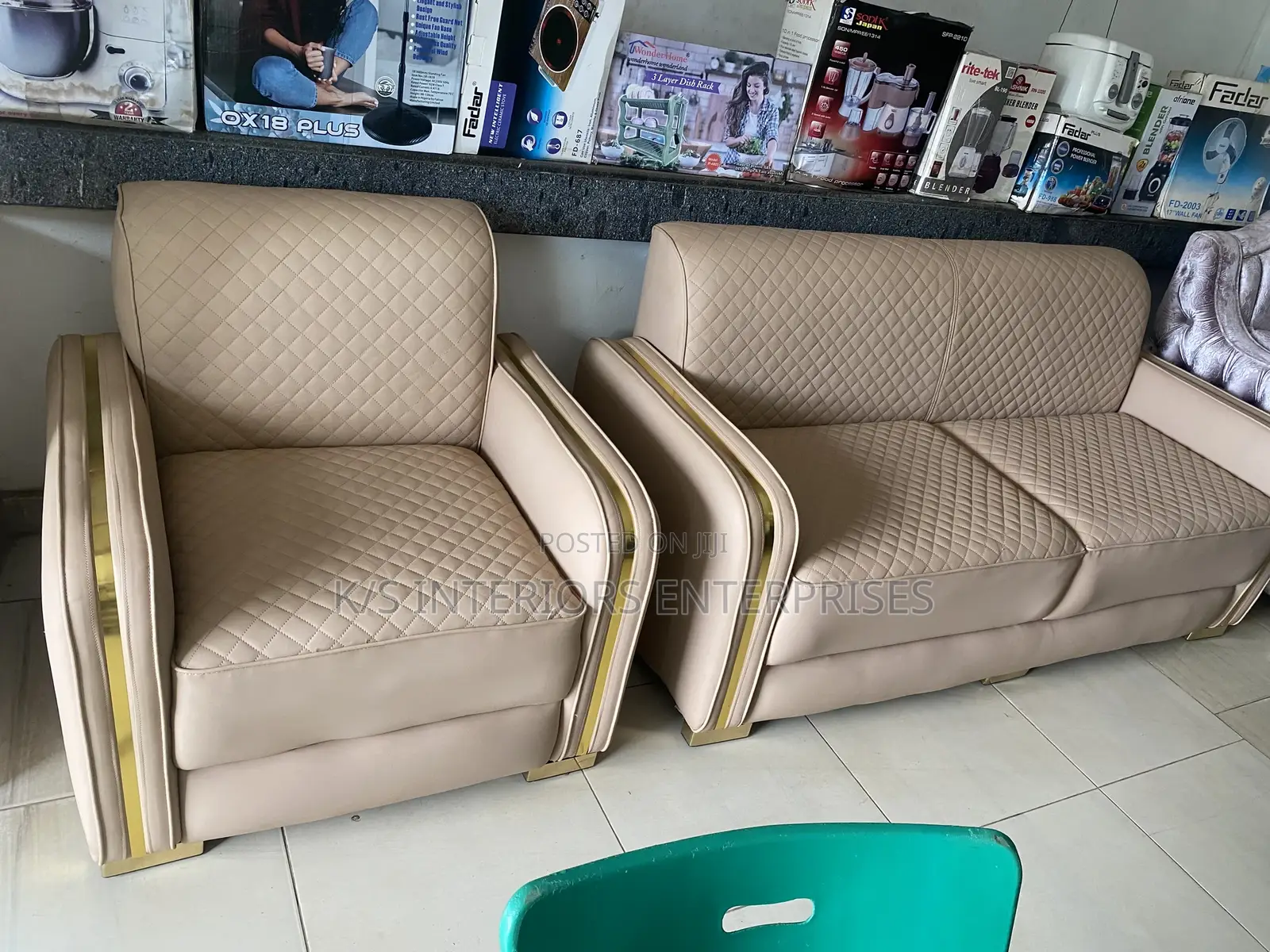 Sofa Sets Cream Colour and Can Take 7 Persons