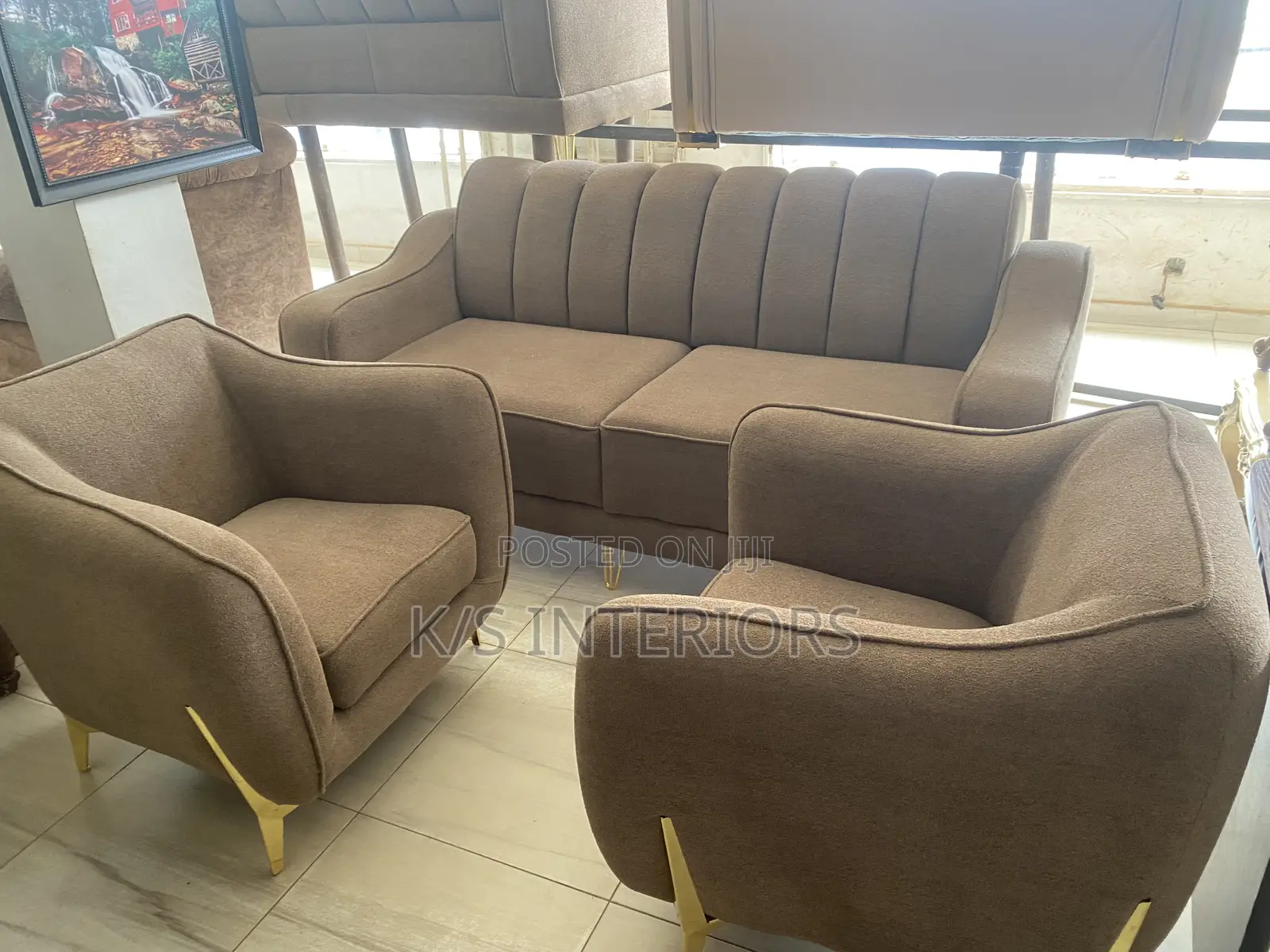 Sofa Sets Cream Colour and Can Take 7 Persons