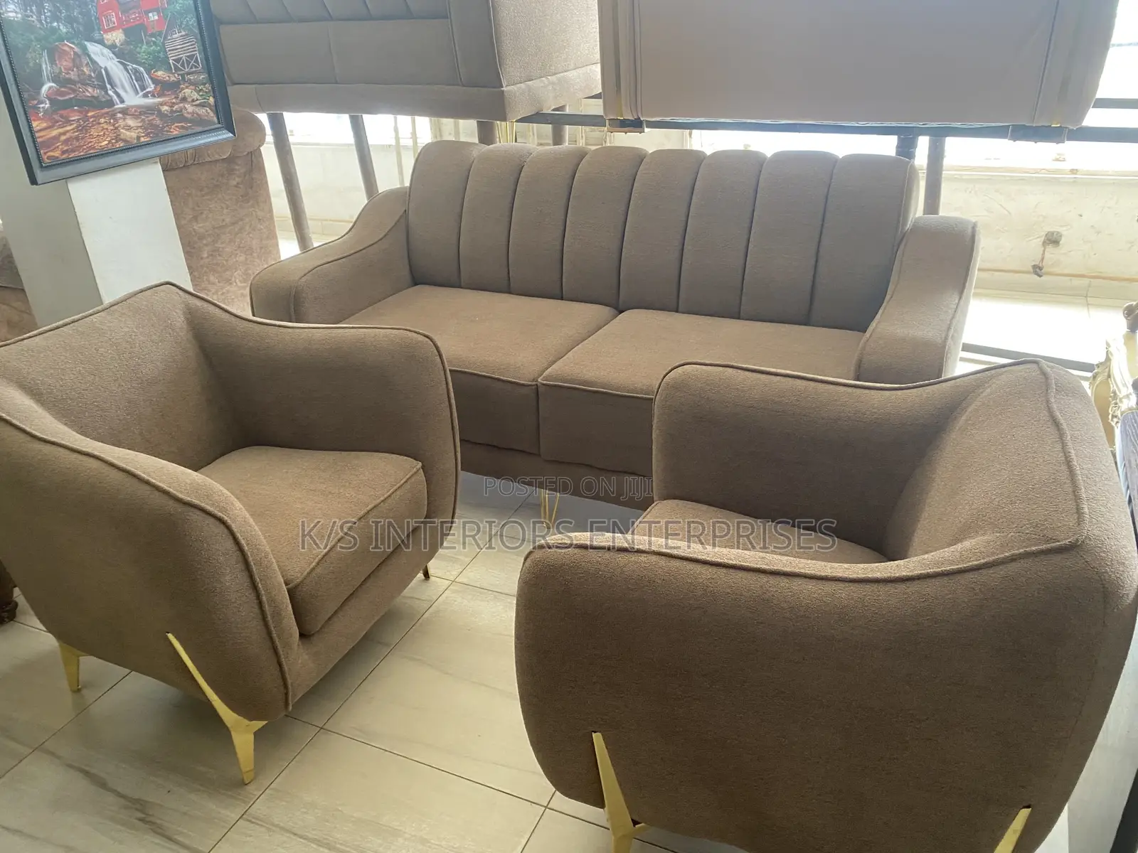 Sofa Sets Cream Colour and Can Take 7 Persons
