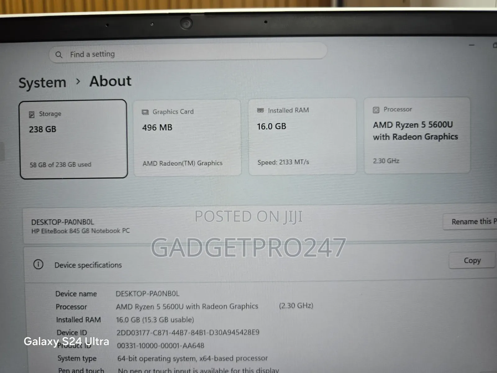 Laptop HP EliteBook 845 G8 16GB AMD Ryzen 5 SSD 256GB