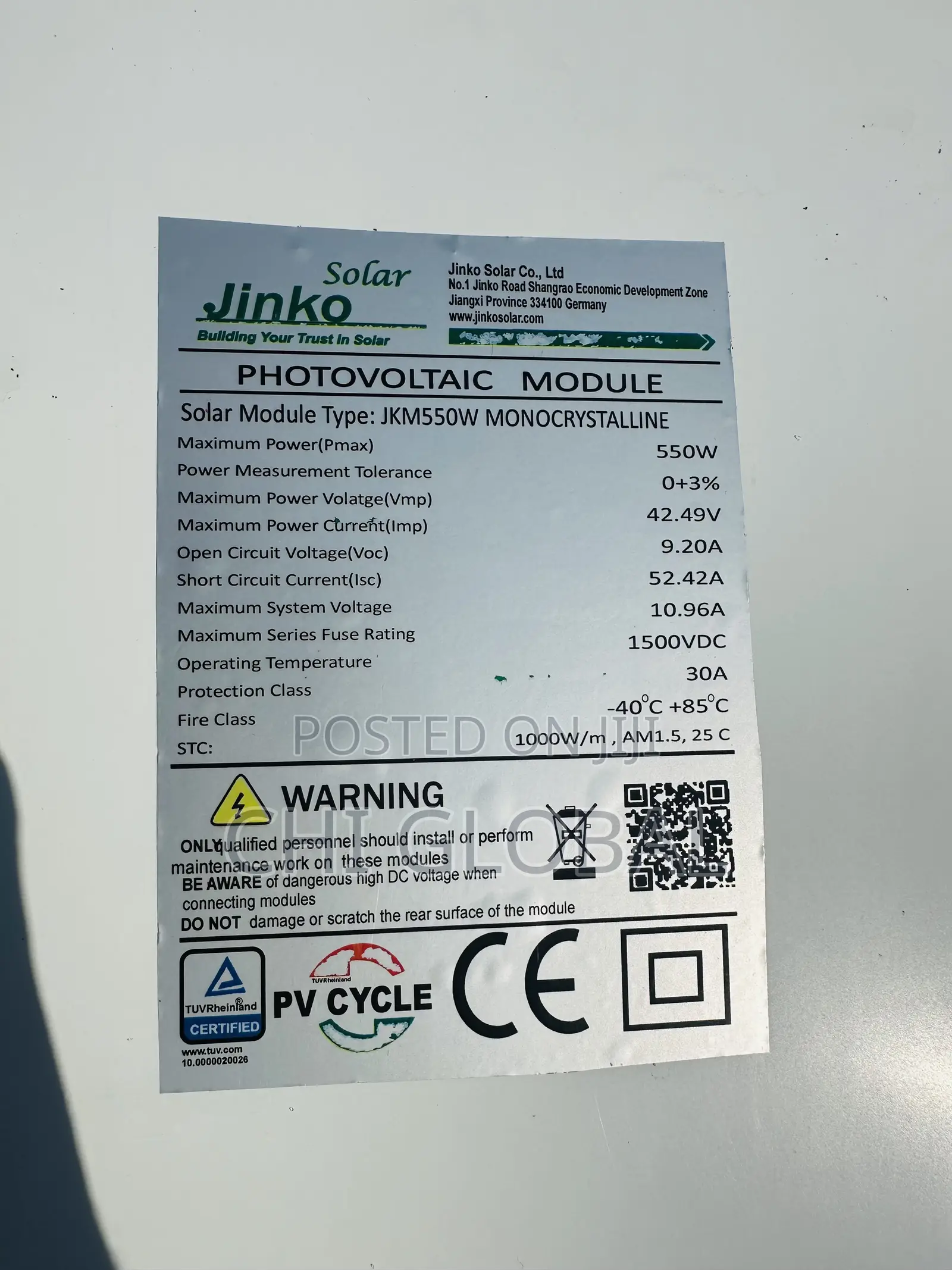 Jinko 550w Solar Panel