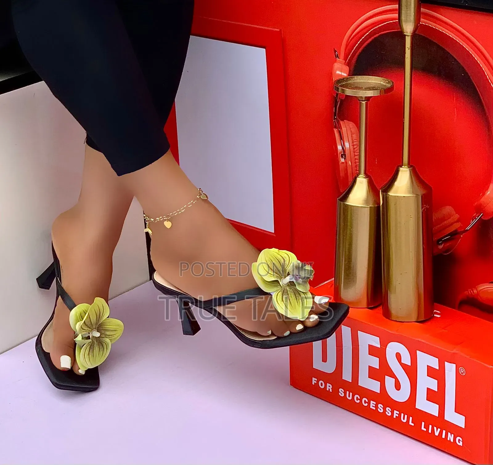 Flower Embellished Ladies Moderate Heels Slippers Sizes 37 to 43 #Iys