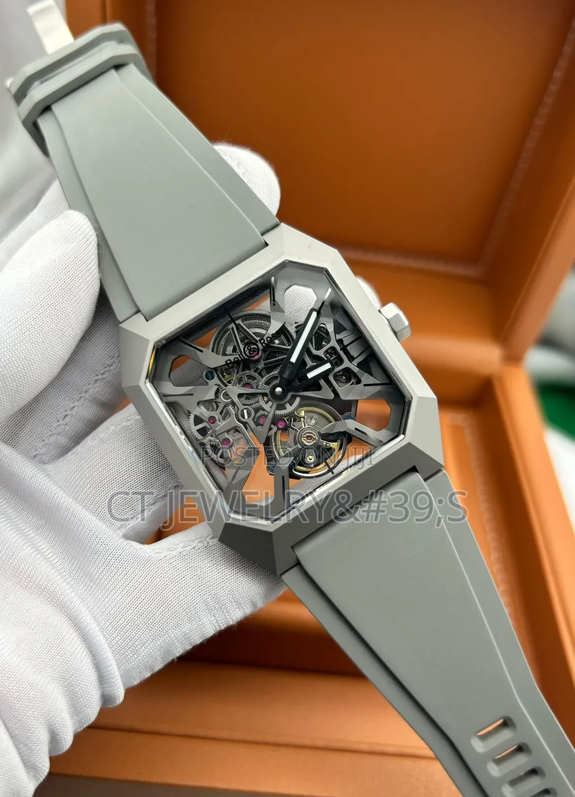 Bell Ross Cyber Watch Skeletonized Dial and a Gray Rubber Strap.