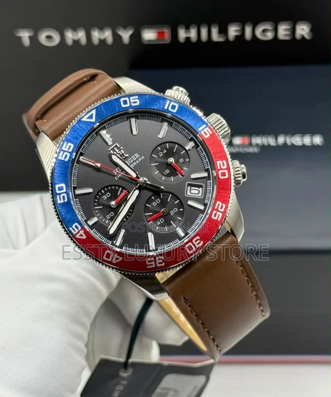 Tommy Hilfiger Quality Luxury Men Genuine Leather Wristwatch