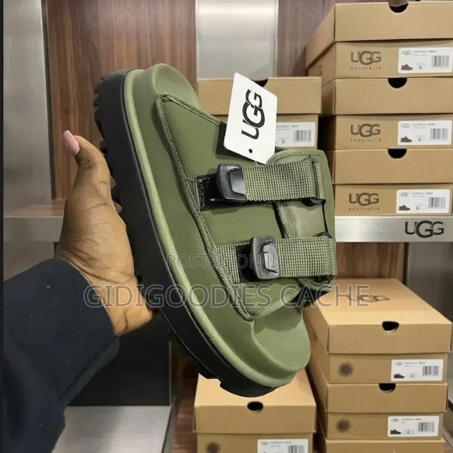 Men's Ugg Black Dual-Strap Platform Slides in Size 40-47